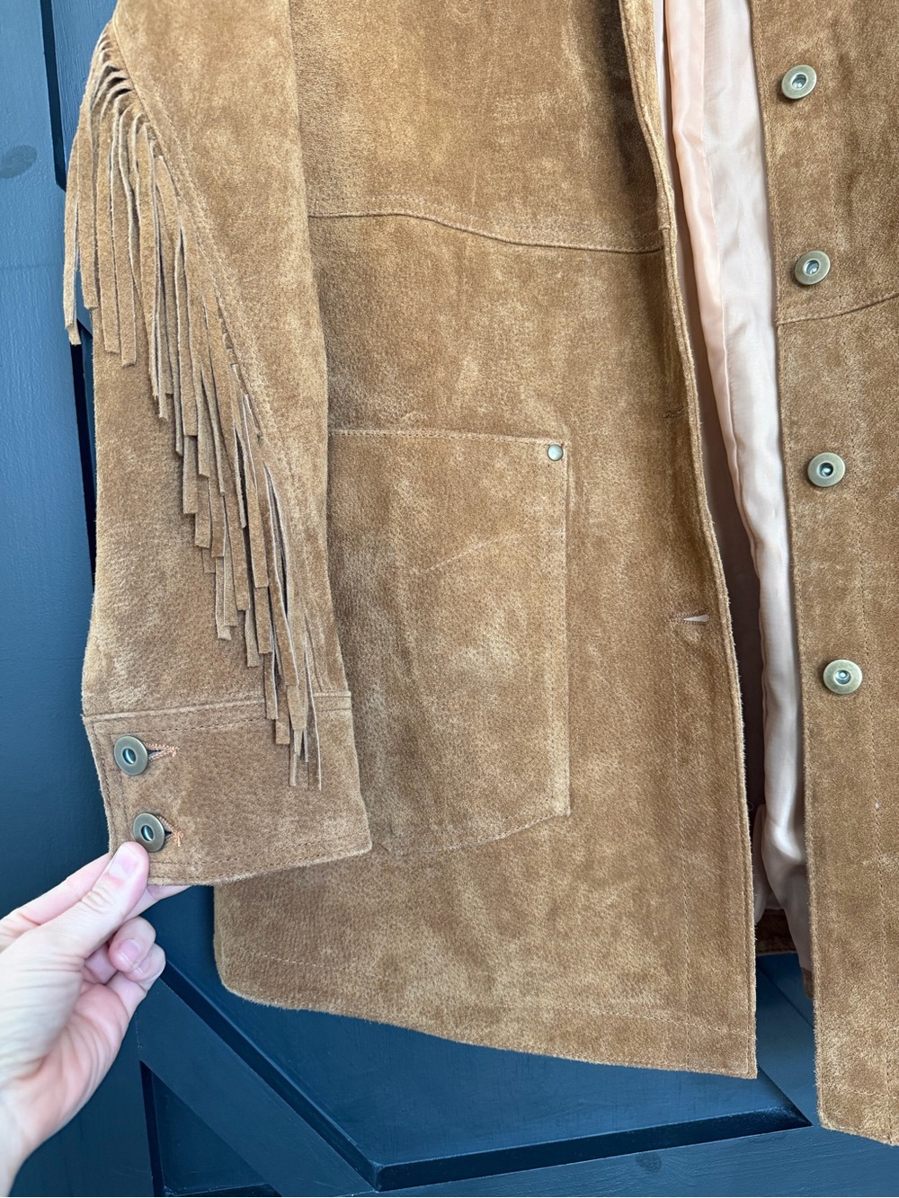 Anthropologie Pilcro Danae Fringed Suede Jacket in Brown, Size Large - Picture 7 of 12